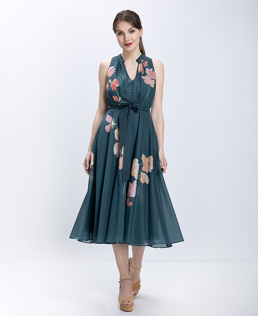 Phase Eight Γυναικείο Midi Φόρεμα Floral Με Δέσιμο Στη Μέση Regular Fit