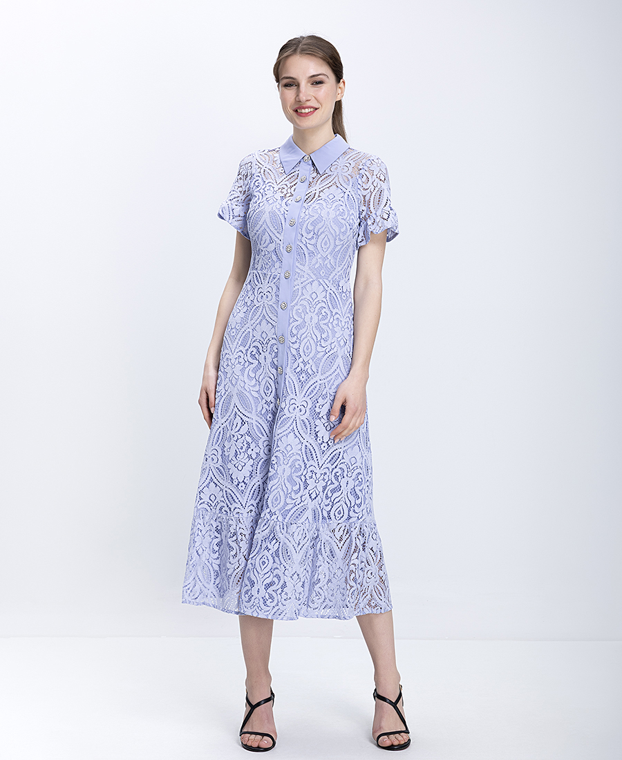 Phase Eight Γυναικείο Midi Φόρεμα Δαντέλα Με Κουμπιά Regular Fit