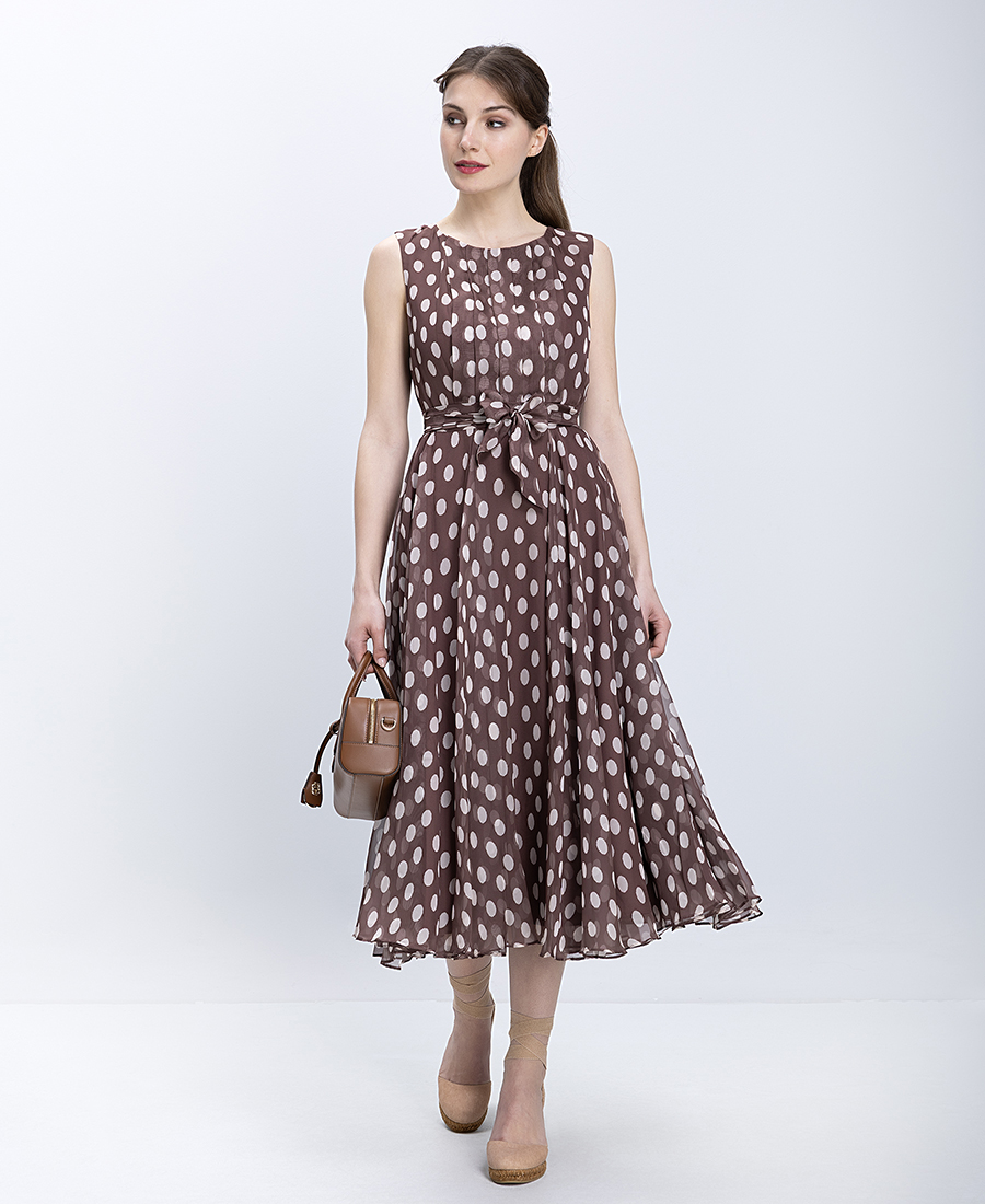 Phase Eight Γυναικείο Midi Φόρεμα Πουά Με Ζώνη Regular Fit