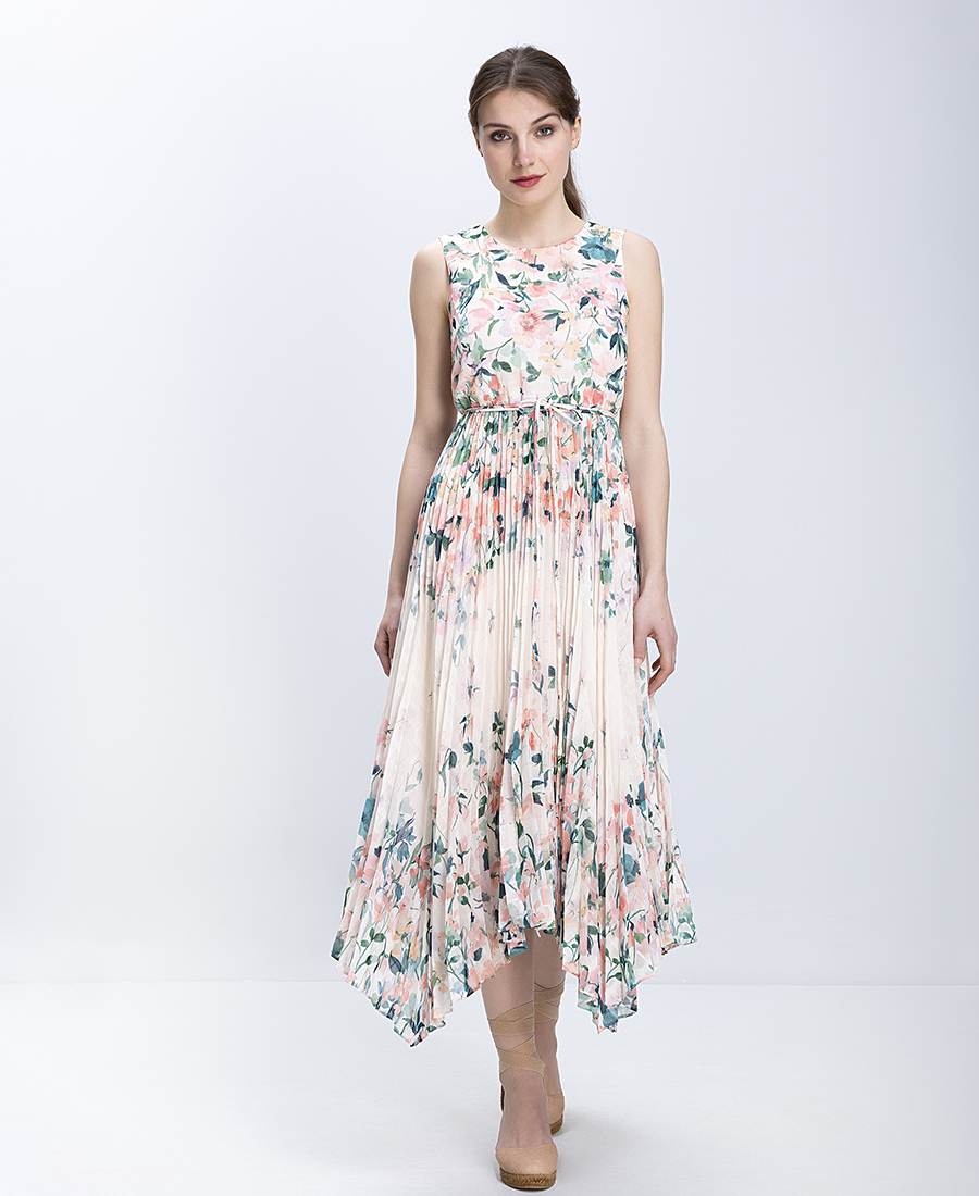 Phase Eight Γυναικείο Midi Φόρεμα Floral Με Πλισέ Φούστα Regular Fit
