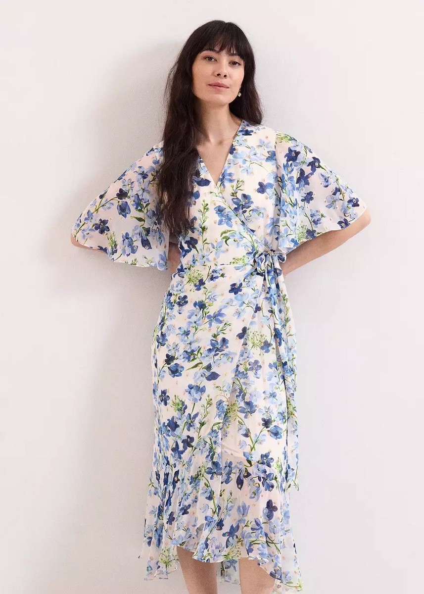 Phase Eight Γυναικείο Φόρεμα Midi Regular Fit Με Wrap Effect Και Διακριτική Λάμψη