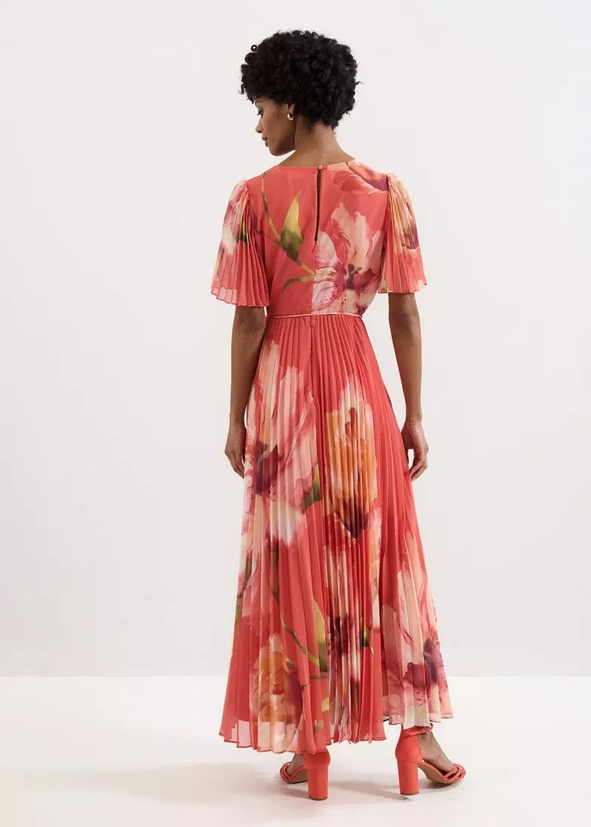 Phase Eight Phase Eight Γυναικείο Φόρεμα Maxi Regular Fit Με Floral Print Και Pleated Λεπτομέρειες - 3