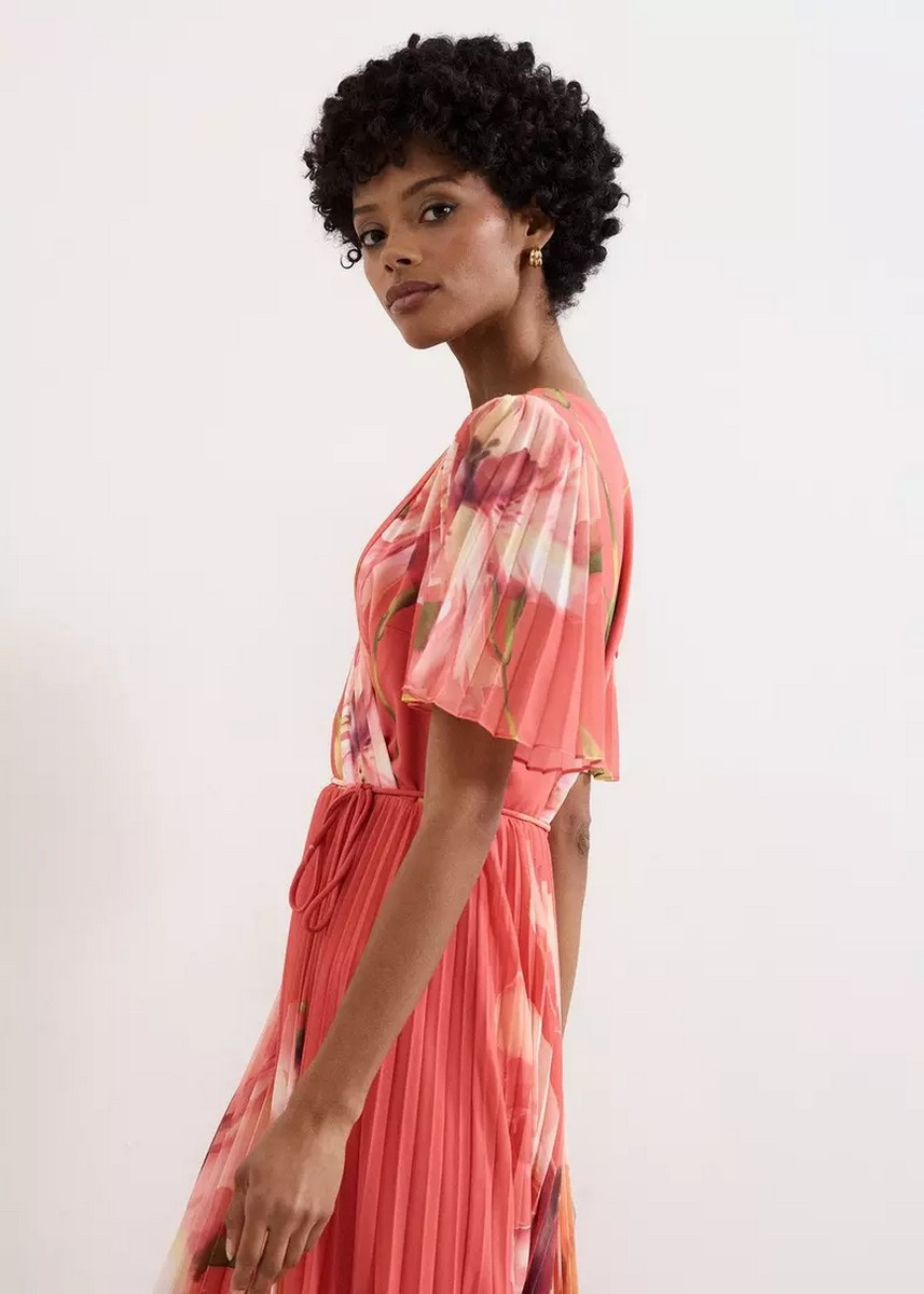 Phase Eight Phase Eight Γυναικείο Φόρεμα Maxi Regular Fit Με Floral Print Και Pleated Λεπτομέρειες - 4