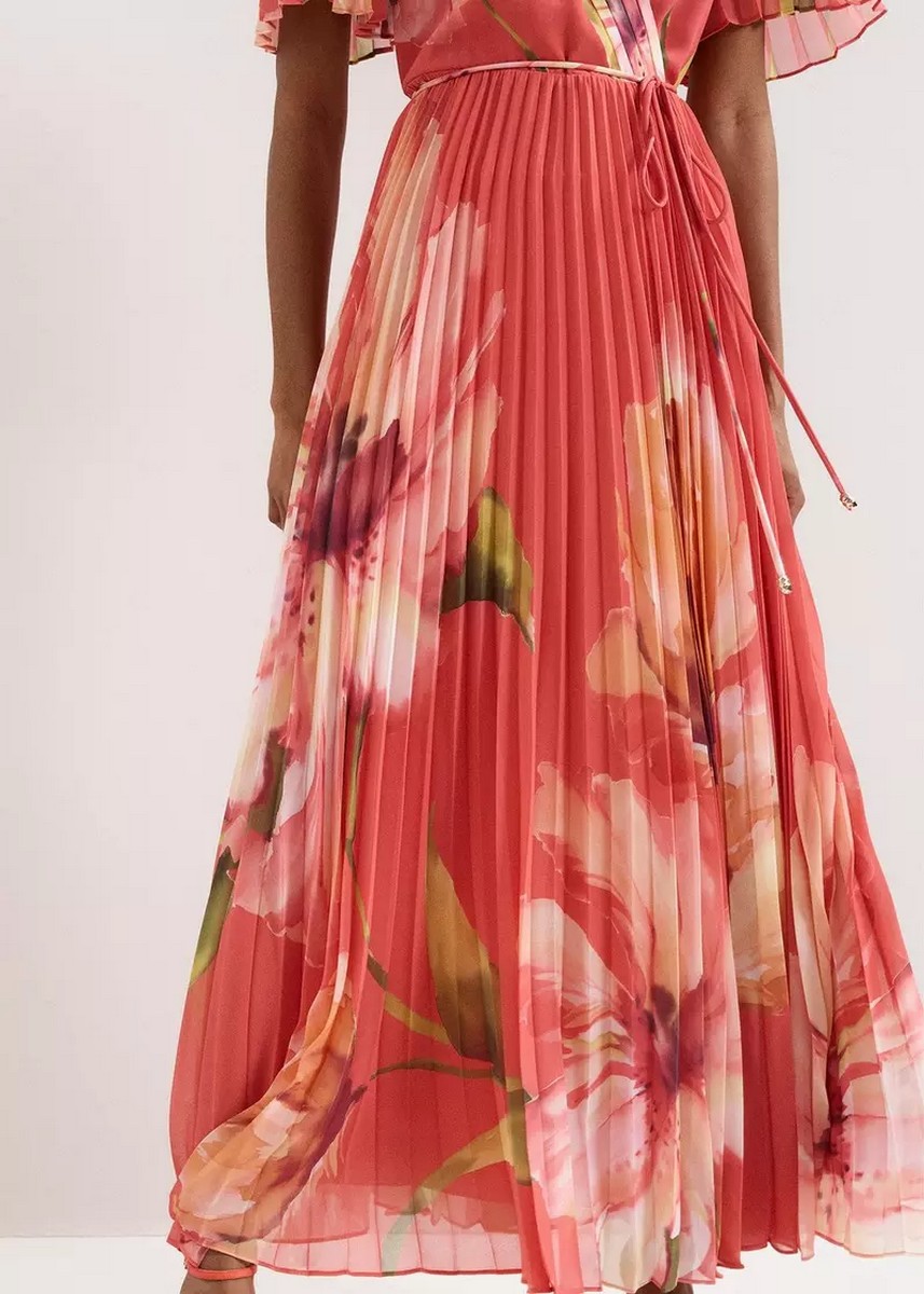 Phase Eight Phase Eight Γυναικείο Φόρεμα Maxi Regular Fit Με Floral Print Και Pleated Λεπτομέρειες - 5