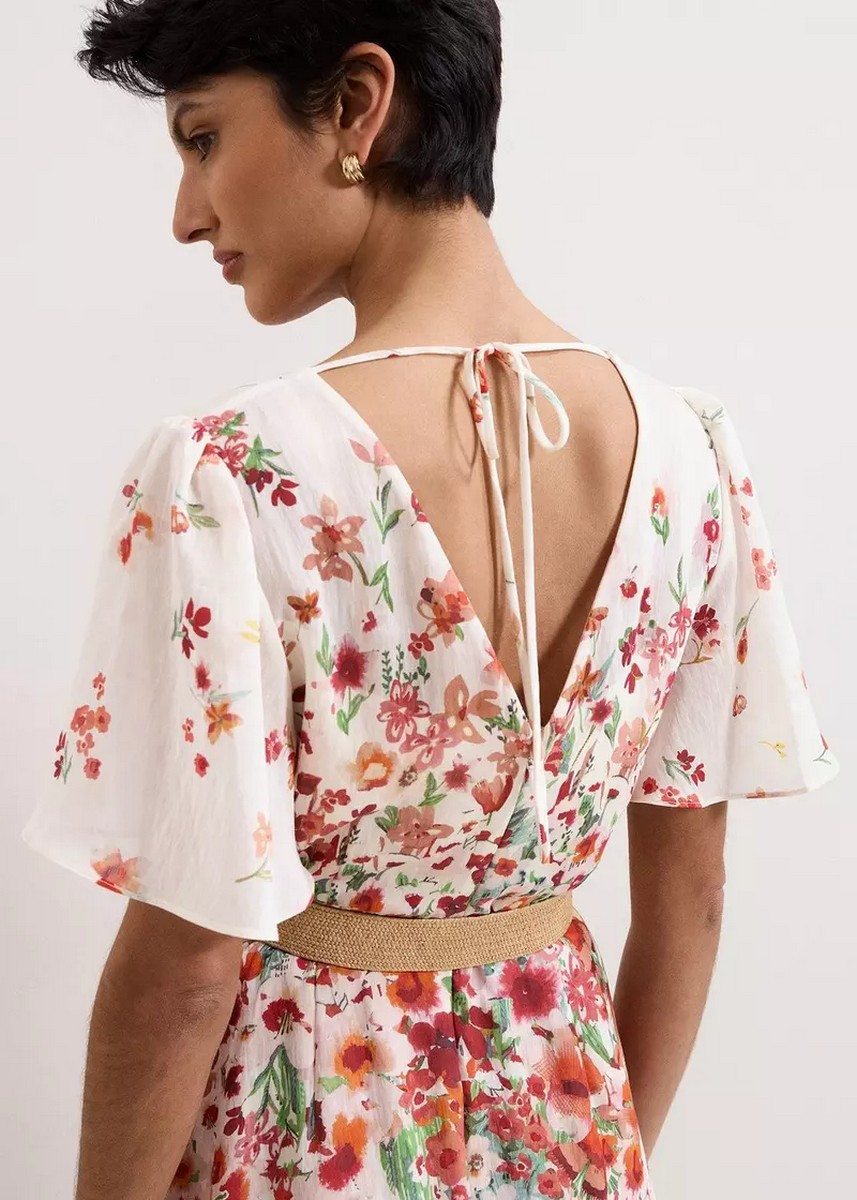 Phase Eight Phase Eight Γυναικείο Φόρεμα Midi Regular Fit Με Floral Print Και Linen Blend Υφή - 5
