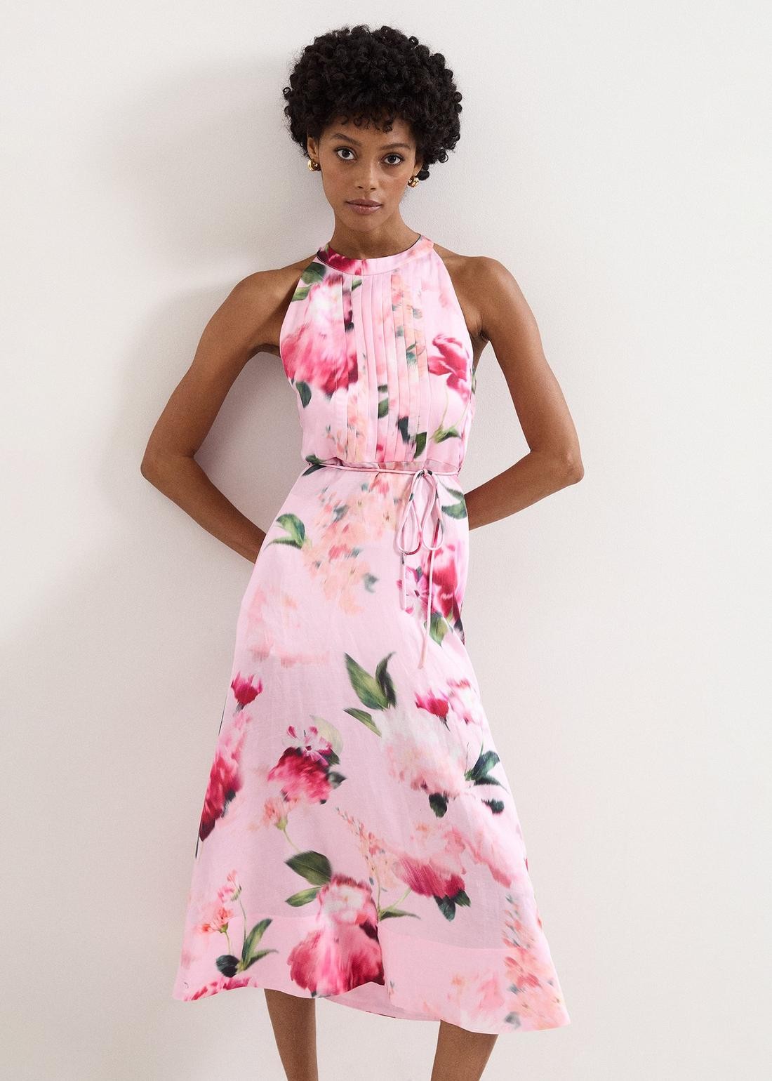 Phase Eight Γυναικείο Φόρεμα Midi Με Halter Λαιμόκοψη Και Floral Σχέδιο