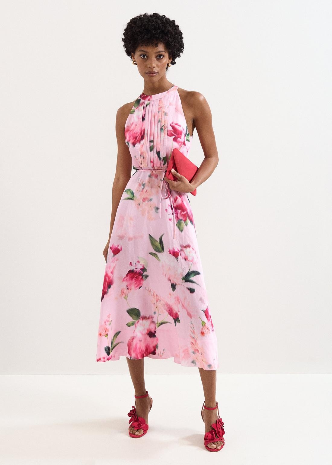 Phase Eight Γυναικείο Φόρεμα Midi Με Halter Λαιμόκοψη Και Floral Σχέδιο