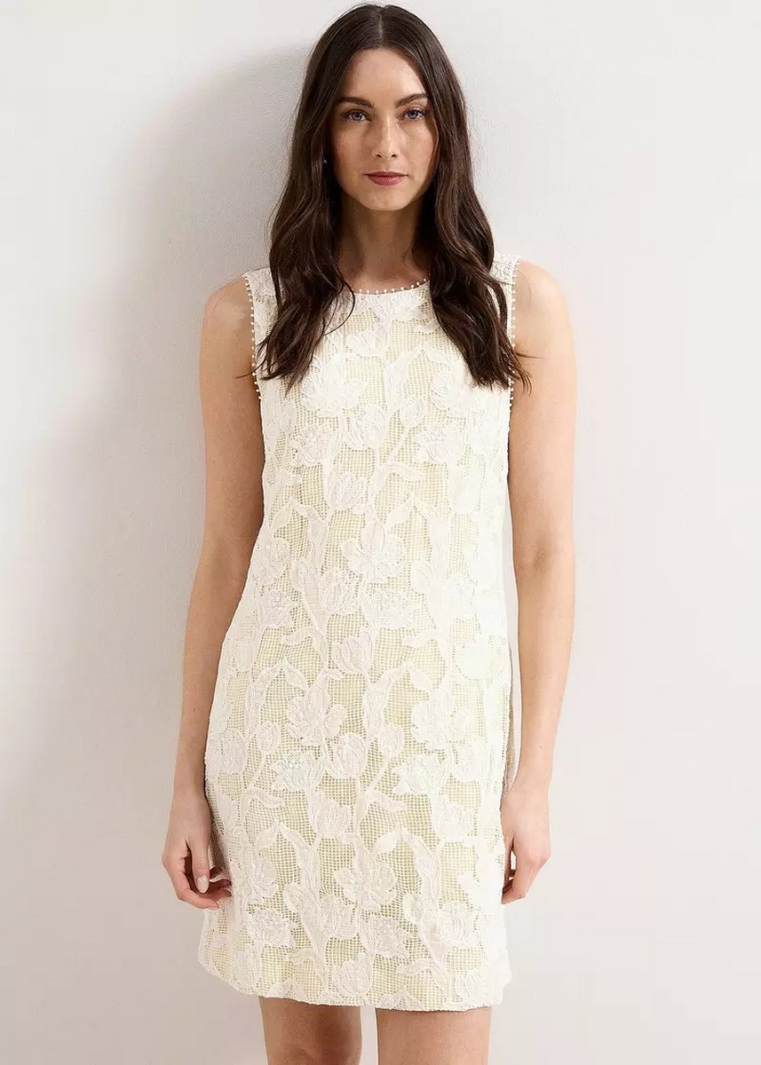 Phase Eight Γυναικείο Φόρεμα Mini Regular Fit Με Lace Overlay Και Shift Γραμμή