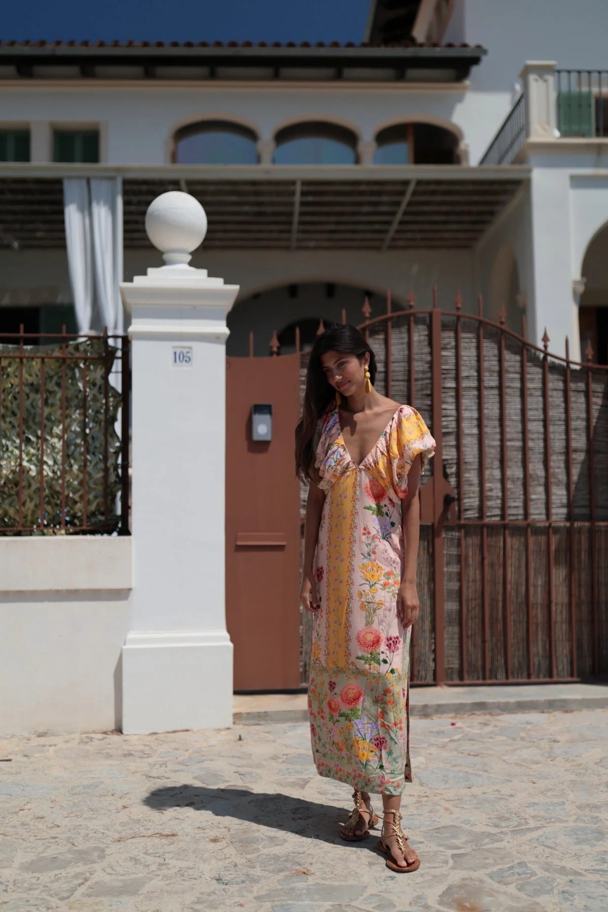 Luna Llena Γυναικείο Φόρεμα Midi Με Floral Print Και V Λαιμόκοψη