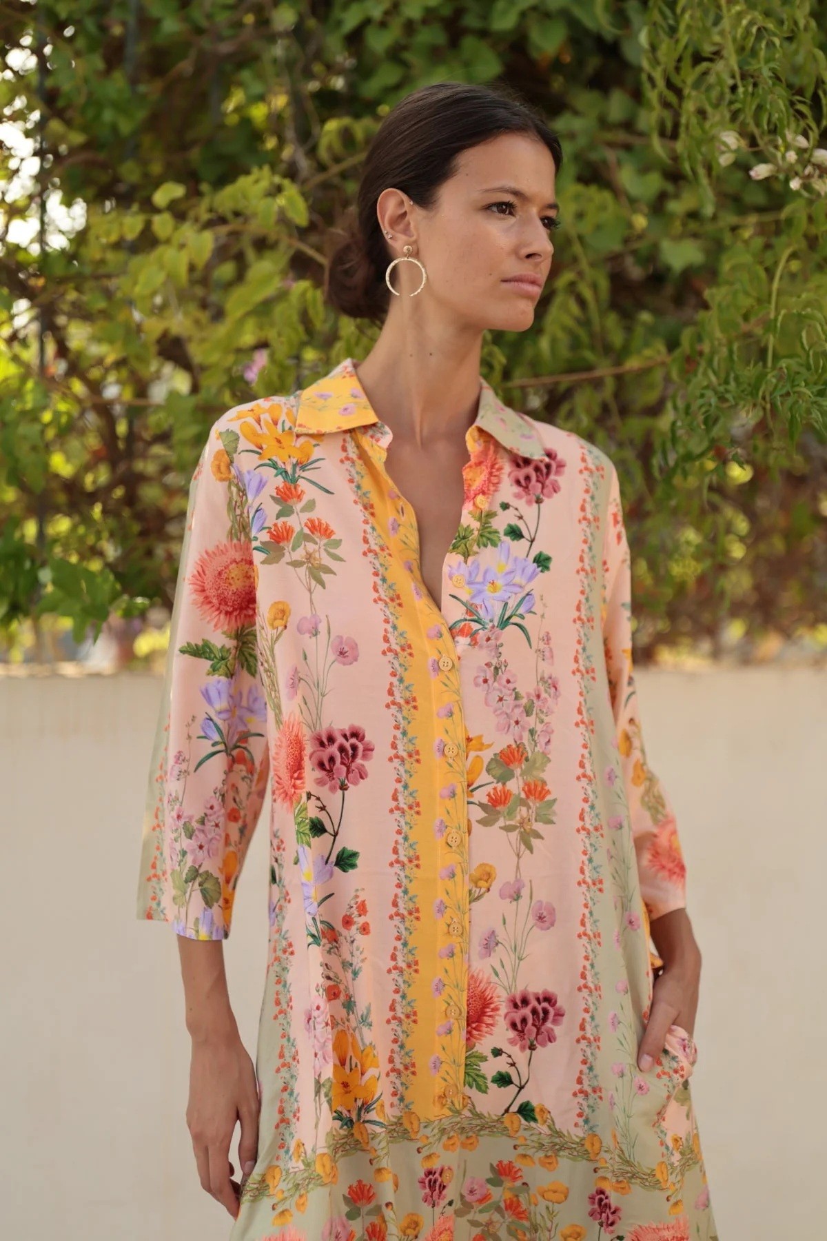 Luna Llena Γυναικείο Φόρεμα Σεμιζιέ Midi Regular Fit Με Floral Print Και Κουμπιά