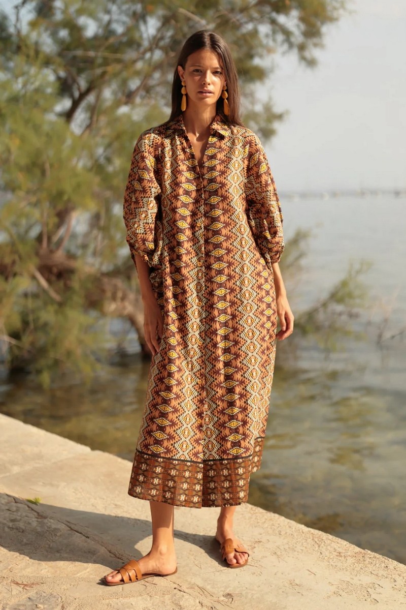 Luna Llena Γυναικείο Σεμιζιέ Midi Με Ethnic Γεωμετρικό Print Και Puff Μανίκια