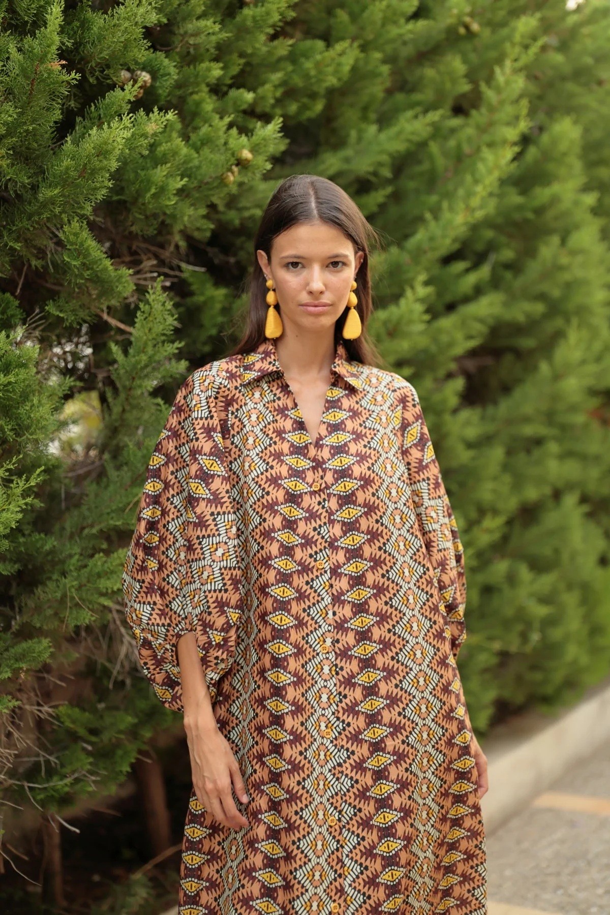Luna Llena Γυναικείο Σεμιζιέ Midi Με Ethnic Γεωμετρικό Print Και Puff Μανίκια φωτογραφία