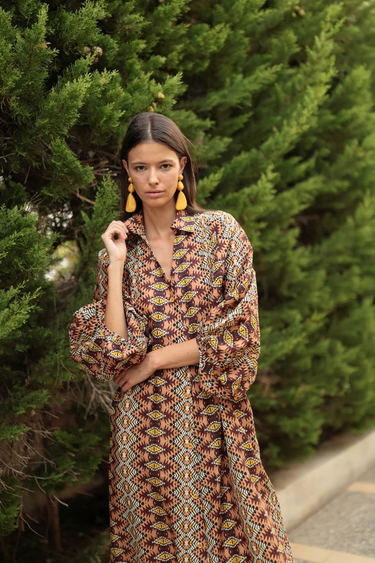 Luna Llena Γυναικείο Σεμιζιέ Midi Με Ethnic Γεωμετρικό Print Και Puff Μανίκια φωτογραφία