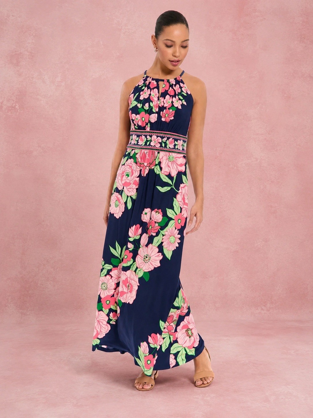 Stella Lorand Stella Lorand Γυναικείο Maxi Φόρεμα Με Halter Λαιμόκοψη Και Floral Σχέδιο