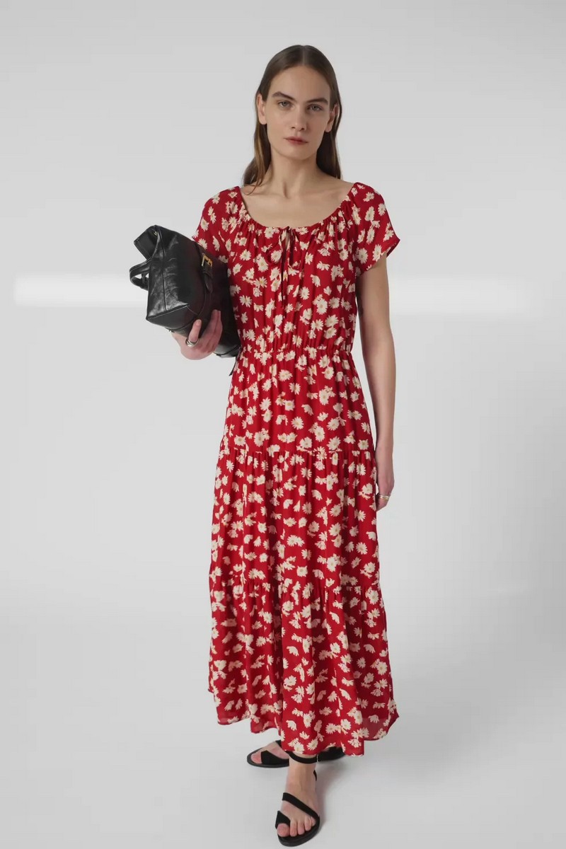 Gerard Darel Γυναικείο Φόρεμα Floral Pleated Regular Fit Με Βολάν