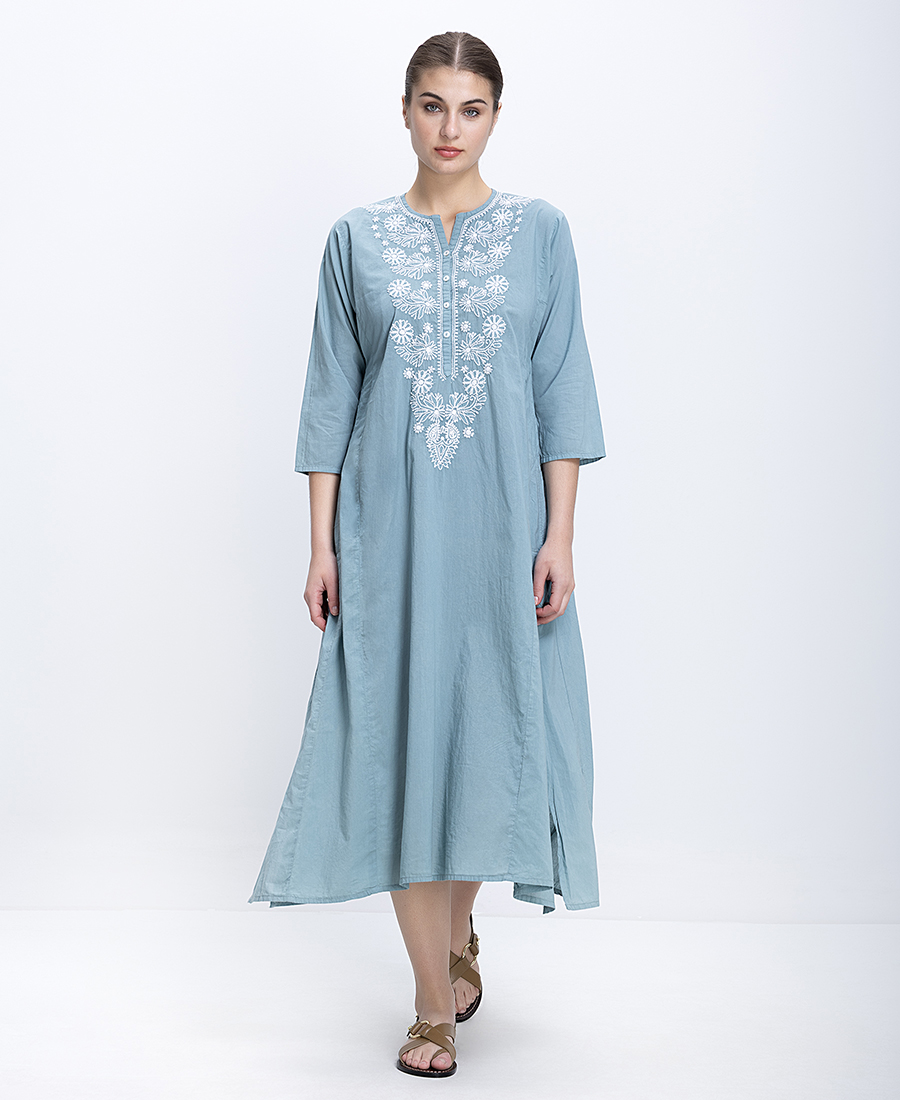 Colores Γυναικείο Midi Φόρεμα Βαμβακερό Με Κέντημα Loose Fit