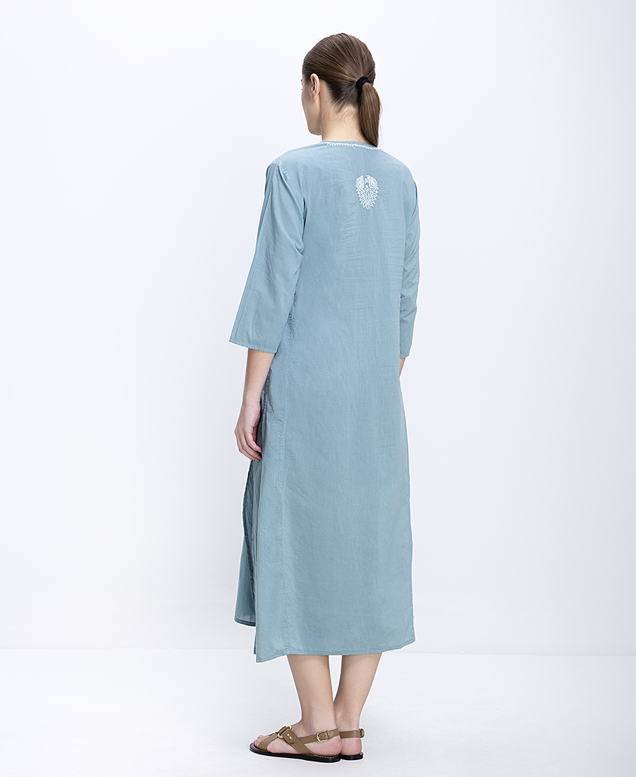Colores Γυναικείο Midi Φόρεμα Βαμβακερό Με Κέντημα Loose Fit