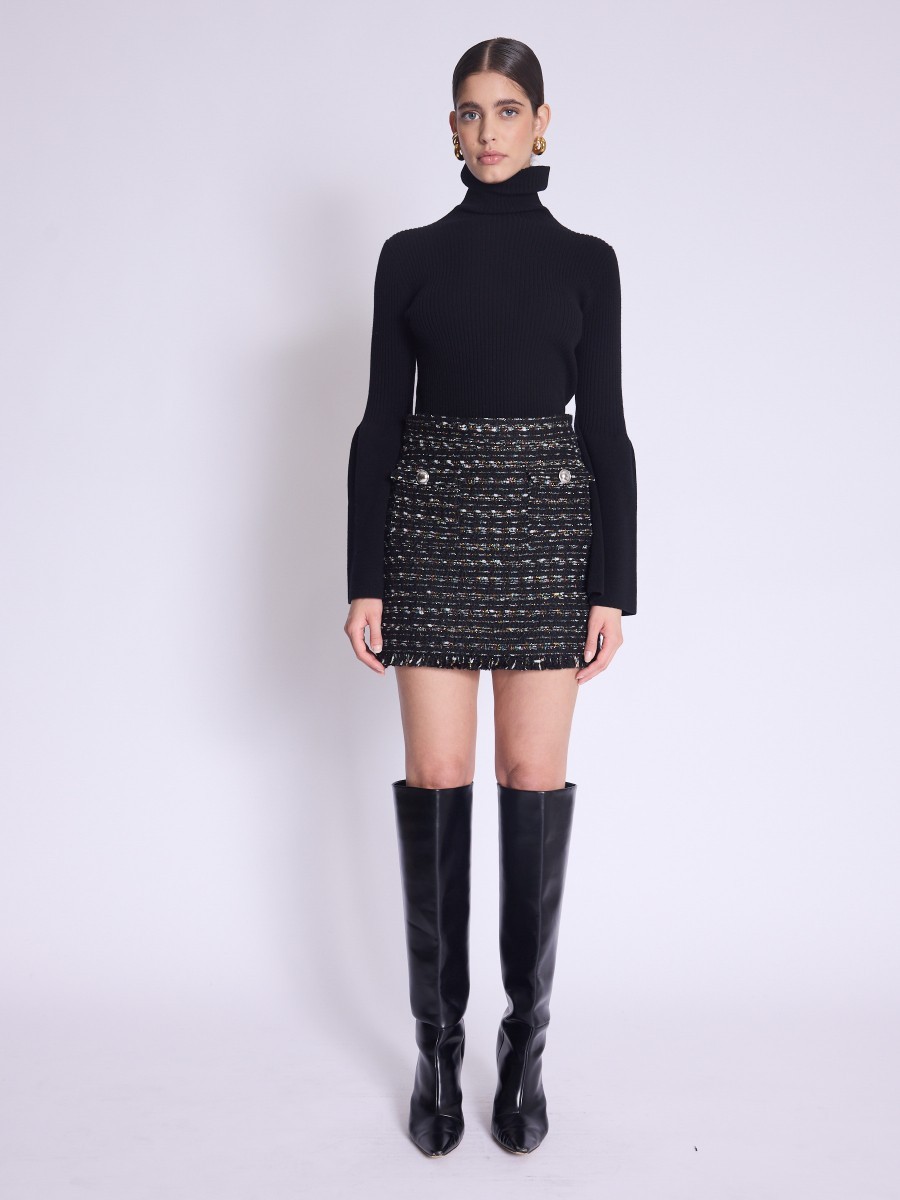 Berenice Ψηλόμεση Γυναικεία Φούστα Mini με Κρόσσια σε Μαύρο φωτογραφία