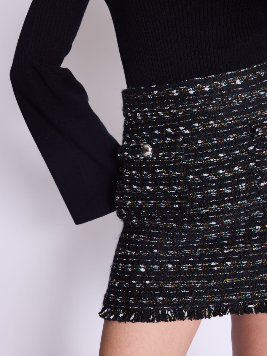 Berenice Ψηλόμεση Γυναικεία Φούστα Mini με Κρόσσια σε Μαύρο φωτογραφία