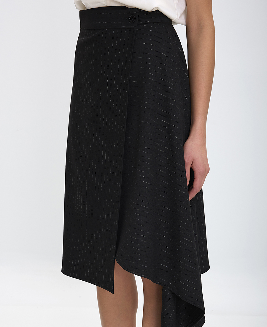 Γυναικεία Ασύμμετρη Φούστα Midi Ριγέ σε Μαύρο φωτογραφία