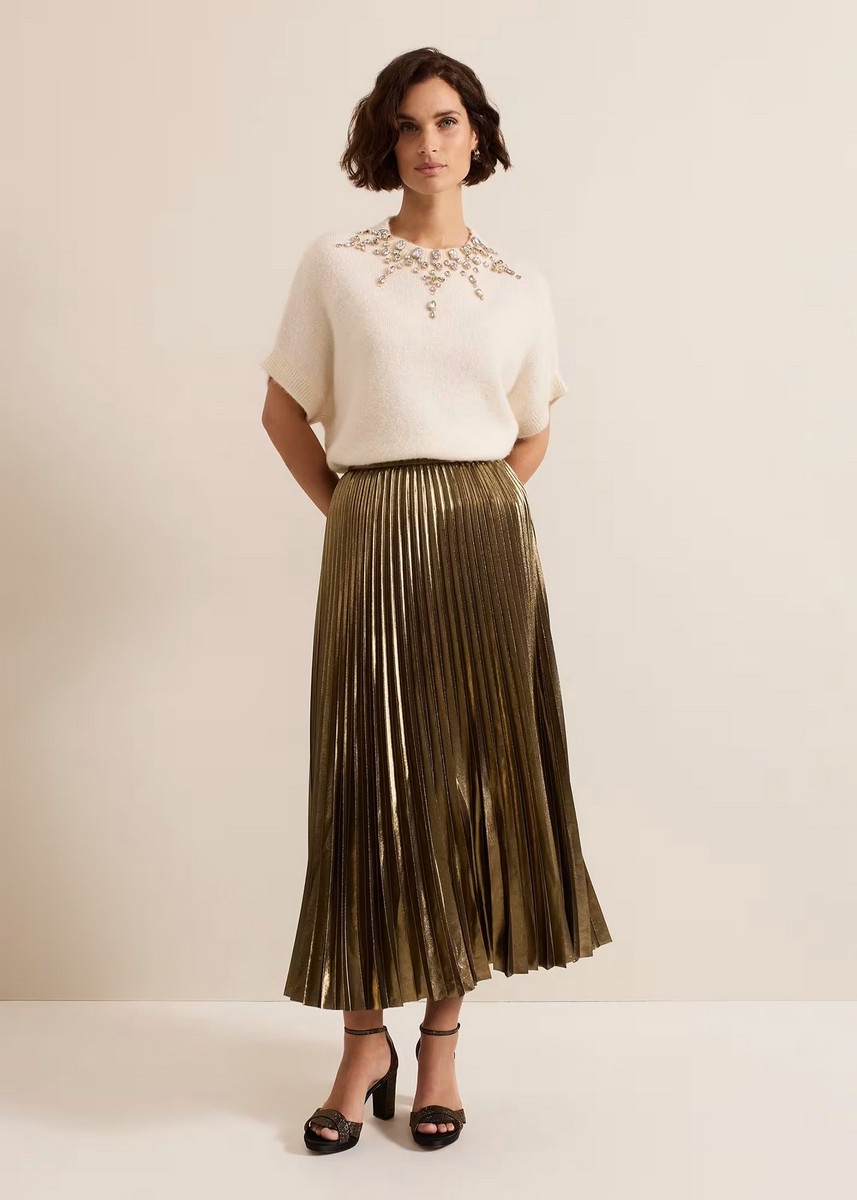 Phase Eight Γυναικεία Μεταλλική Φούστα Με Χρυσή Λάμψη φωτογραφία