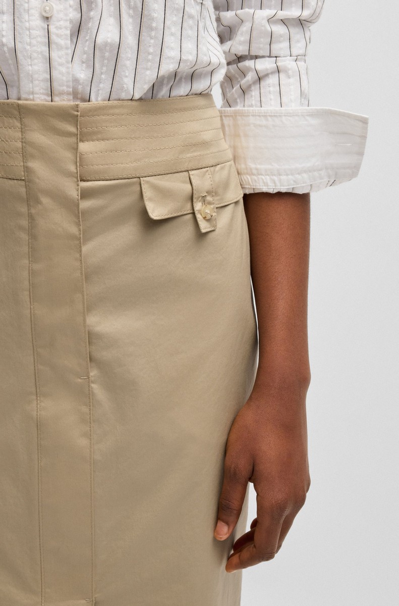 Boss Γυναικεία Midi Φούστα από Ελαστικό Βαμβακερό σε Μπεζ φωτογραφία