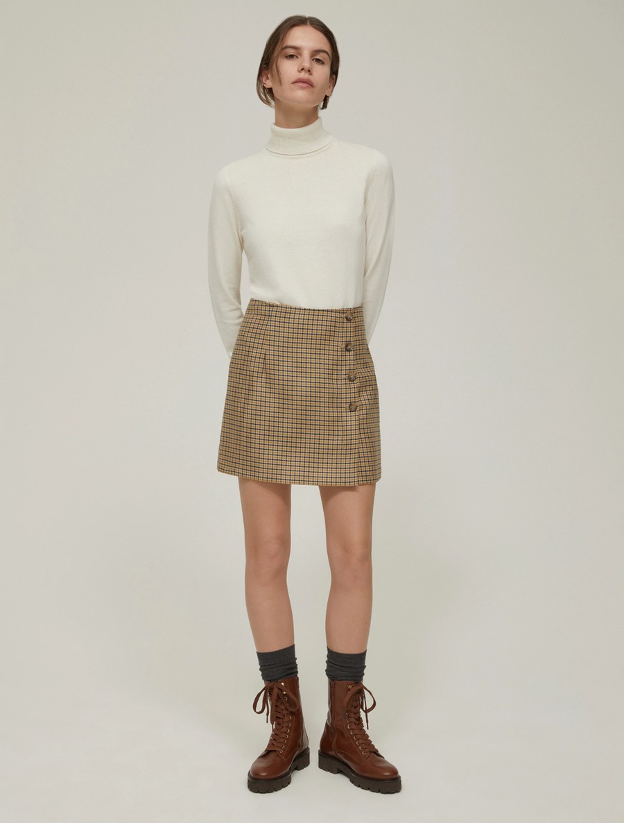 Penny Black Penny Black Γυναικεία Μίνι Φούστα Μάλλινη Slim Fit σε Καρό Καφέ