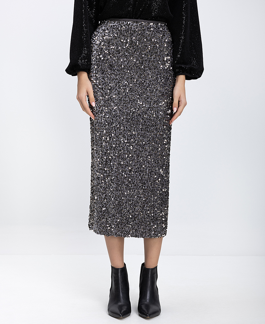 Luckylu Luckylu Γυναικεία Midi Φούστα Με Παγιέτες Regular Fit