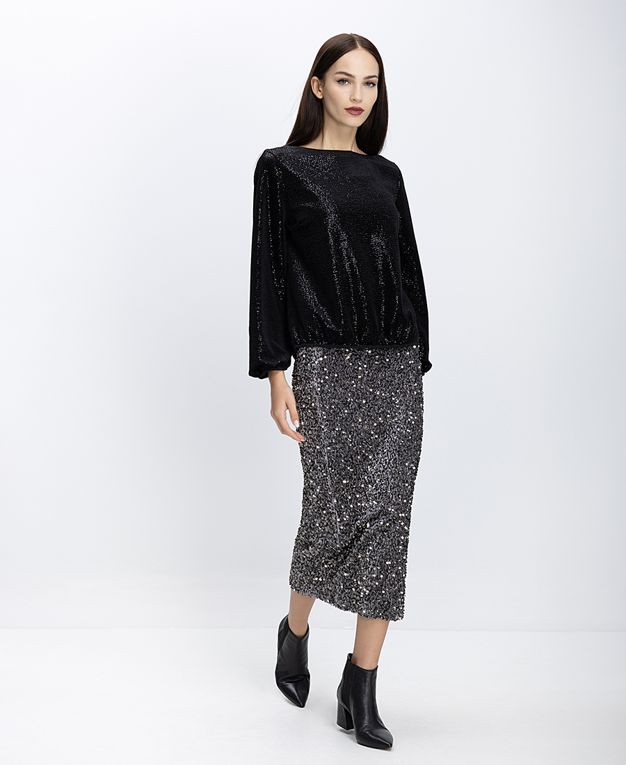 Luckylu Γυναικεία Midi Φούστα Με Παγιέτες Regular Fit φωτογραφία