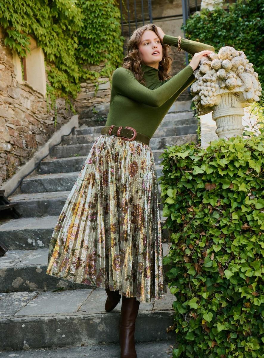 Petite Mendigote Paris Γυναικεία Φούστα Πλισέ Με Παγιέτες Και Floral Σχέδιο φωτογραφία