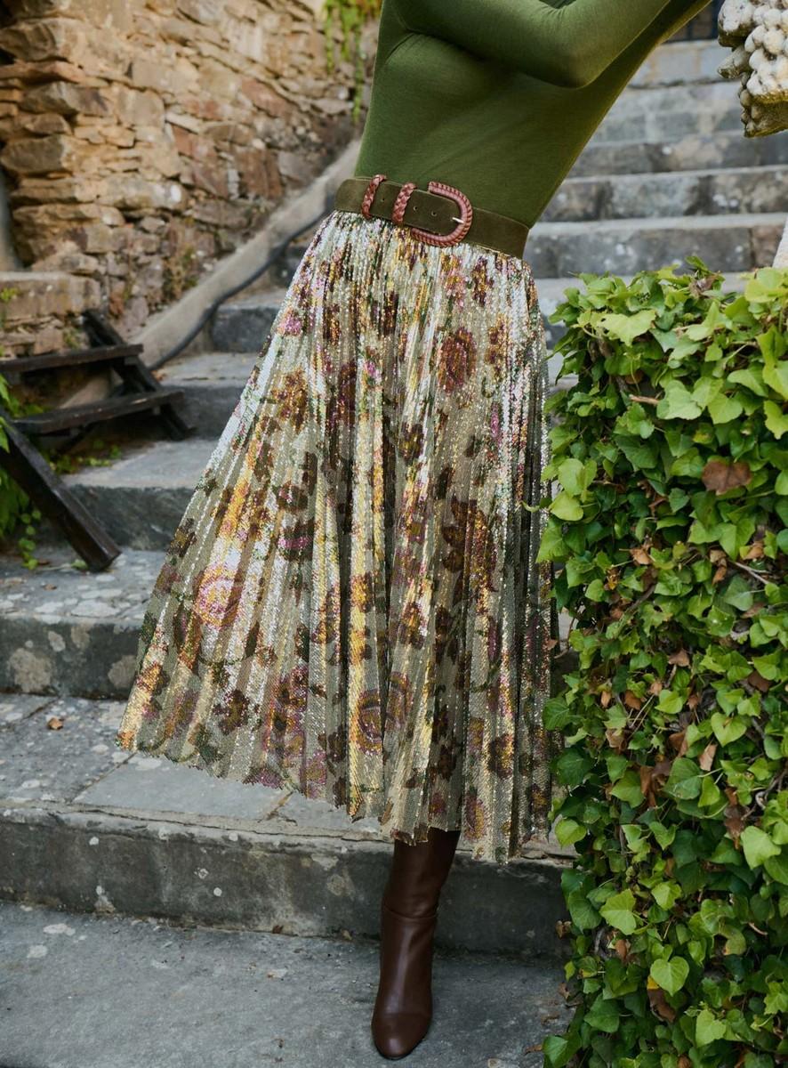Petite Mendigote Paris Γυναικεία Φούστα Πλισέ Με Παγιέτες Και Floral Σχέδιο φωτογραφία