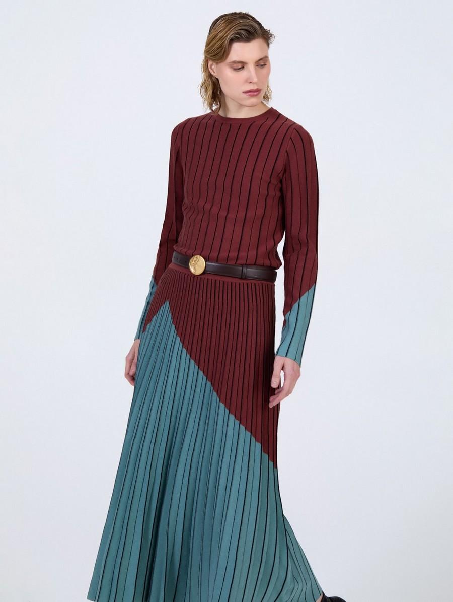 Skatie Γυναικεία Πλεκτή Φούστα Με Πιέτες Και Διχρωμία φωτογραφία