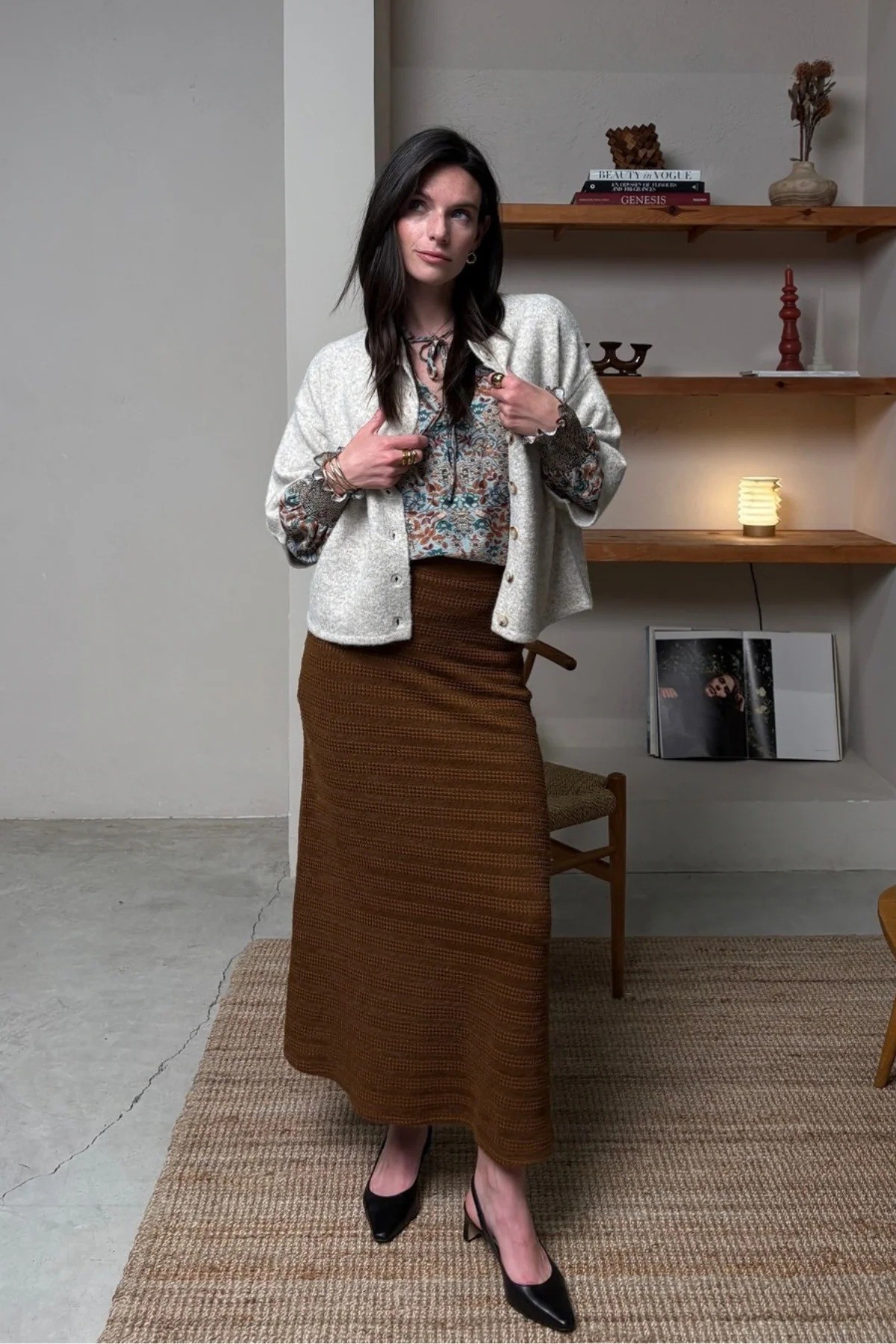 Luna Llena Γυναικεία Καφέ Πλεκτή Maxi Φούστα Linnea Regular Fit Για Smart Casual Εμφανίσεις