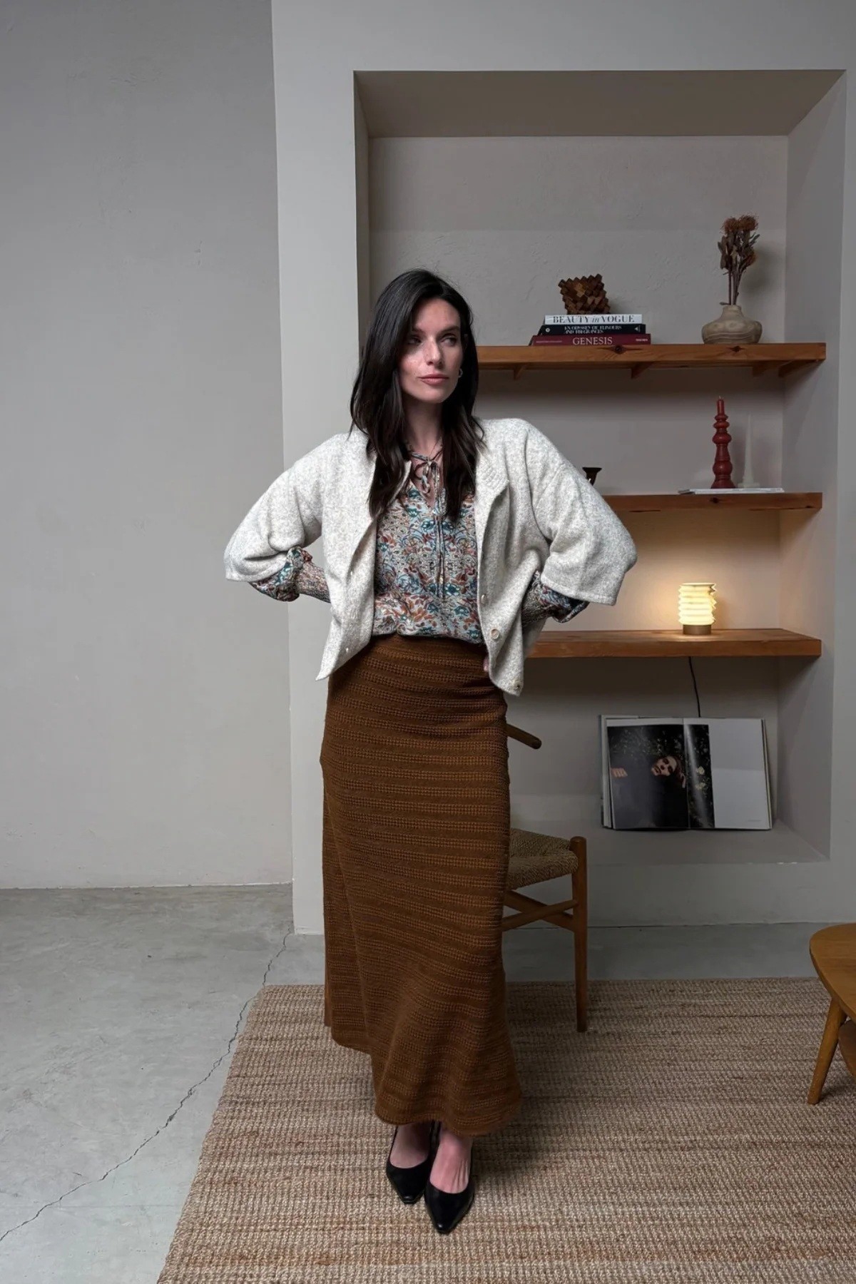Luna Llena Γυναικεία Καφέ Πλεκτή Maxi Φούστα Linnea Regular Fit Για Smart Casual Εμφανίσεις
