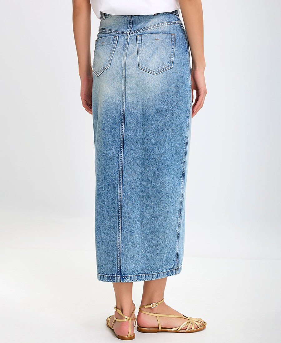 Caractere Γυναικεία Μακριά Φούστα Denim Slim Fit σε Μπλε φωτογραφία