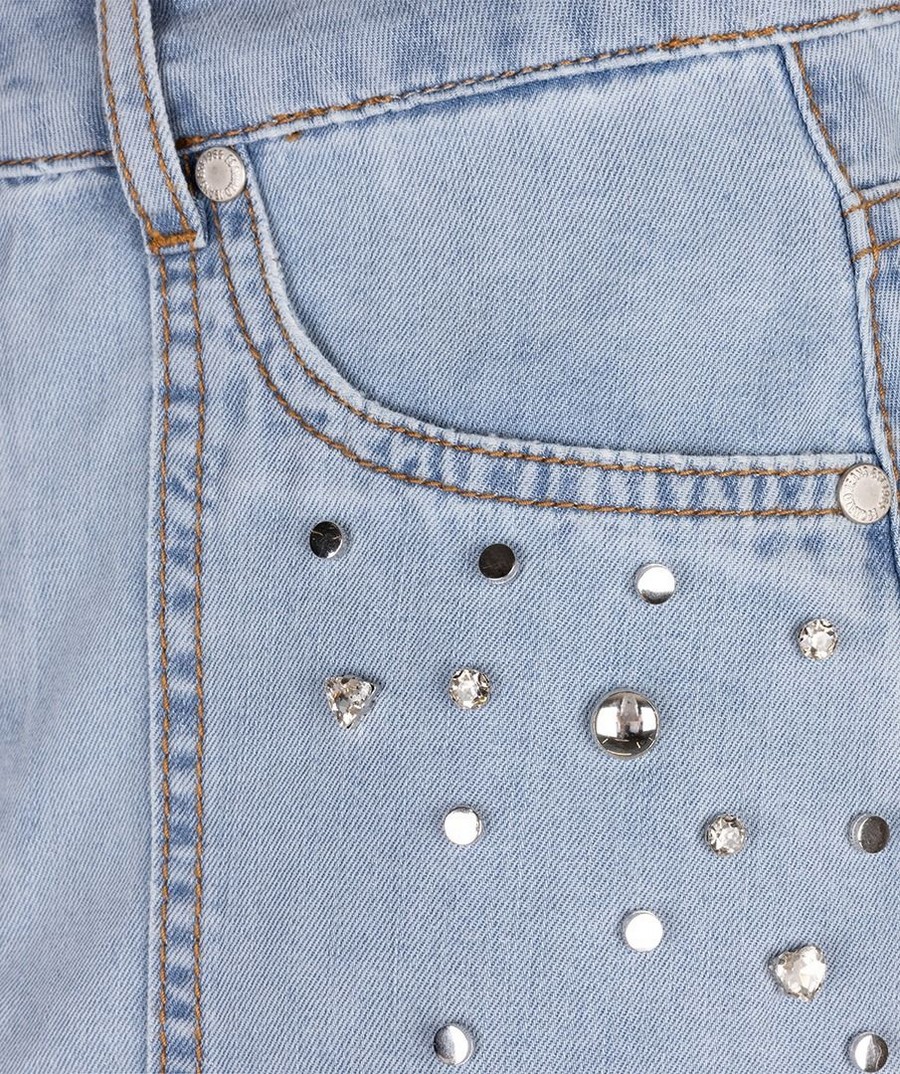 EsQualo Γυνακεία Τζιν Φούστα Midi Βαμβακερή με Τρουκς, Στρας και Σκίσιμο φωτογραφία