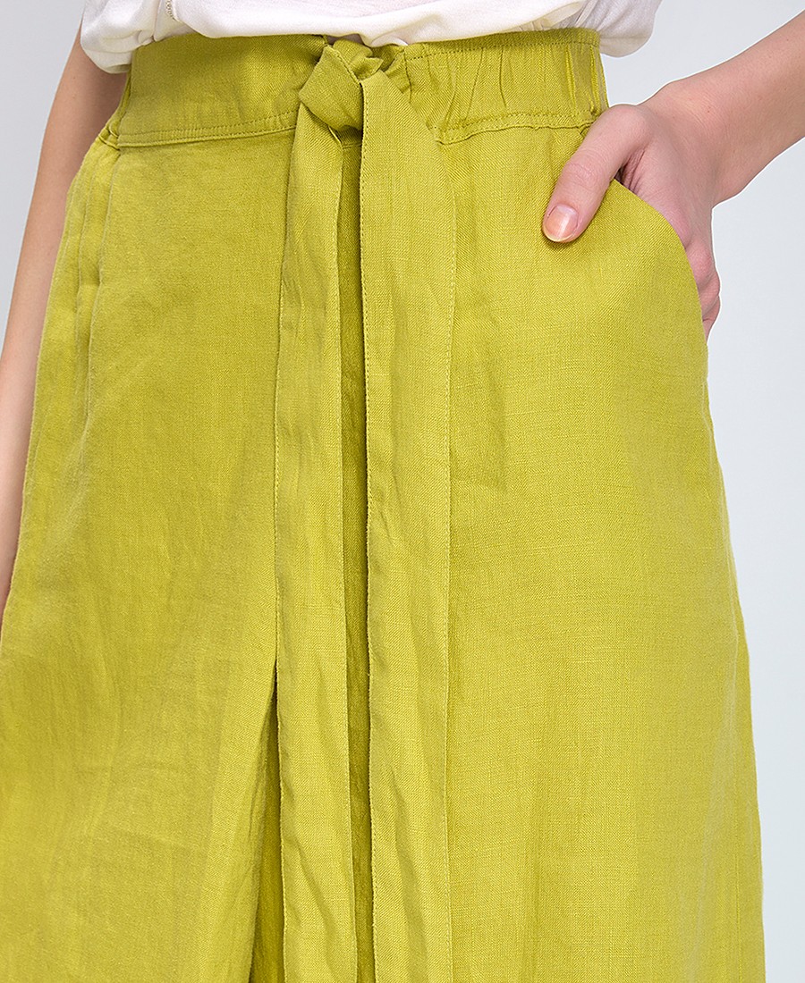 Γυναικεία Φούστα Regular Fit Λινή Με Ζώνη Λάιμ φωτογραφία