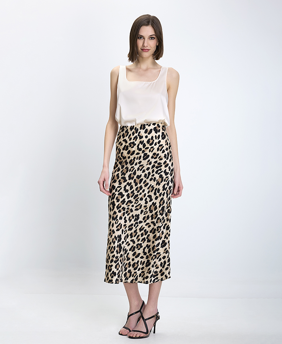 In Linea Firenze Γυναικεία Σατέν Φούστα Regular Fit Με Animal Print φωτογραφία