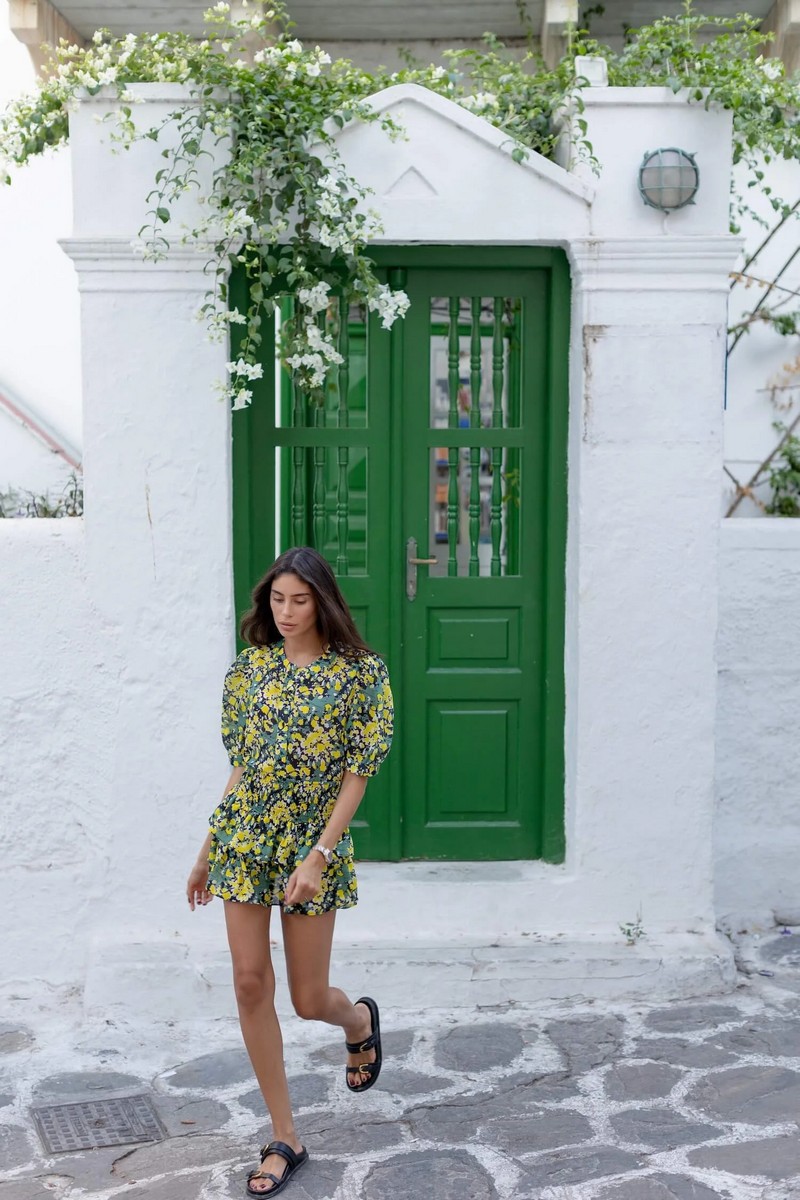 Emmanuela Swimwear Γυναικεία Mini Φούστα Με Βολάν Floral Regular Fit σε Εμπριμέ Πράσινο φωτογραφία