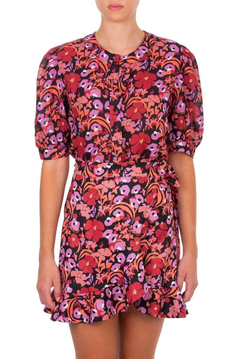 Emmanuela Swimwear Γυναικεία Mini Φούστα Wrap με Βολάν Floral Regular Fit σε Εμπριμέ Ροζ φωτογραφία