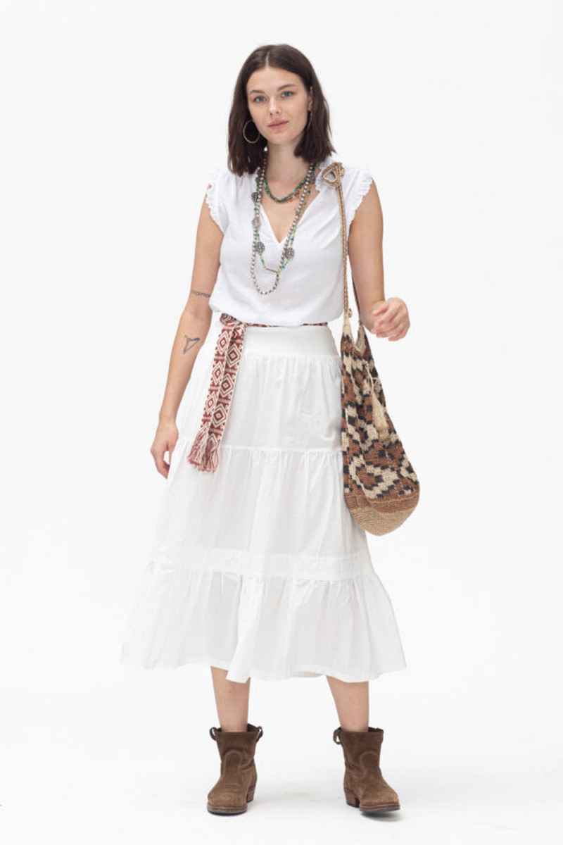 Colores Γυναικεία Φούστα από Βαμβακερό Ύφασμα Regular Fit σε Εκρού φωτογραφία