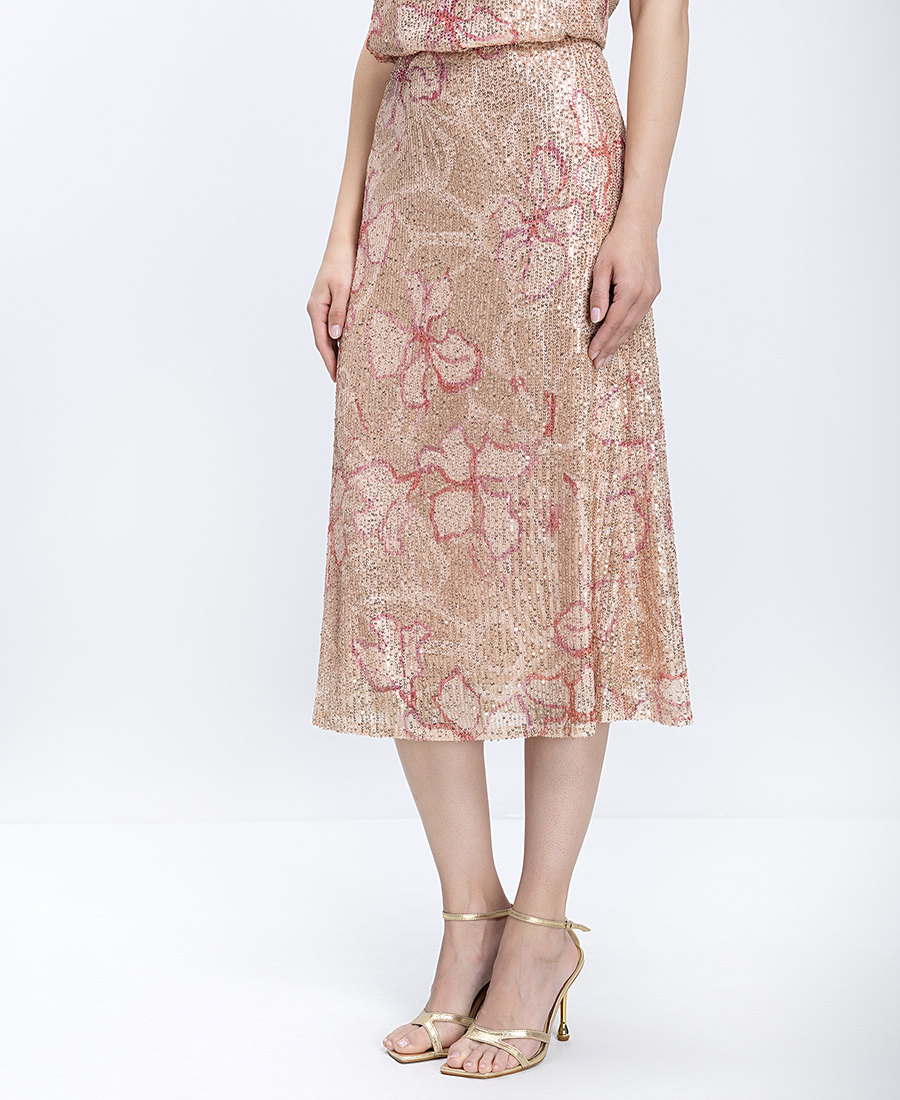 Bianca Γυναικεία Midi Φούστα Με Παγιέτες Και Floral Μοτίβο