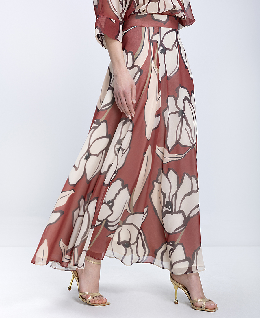 Diana D Γυναικεία Maxi Φούστα Floral Με Ασύμμετρο Τελείωμα Regular Fit