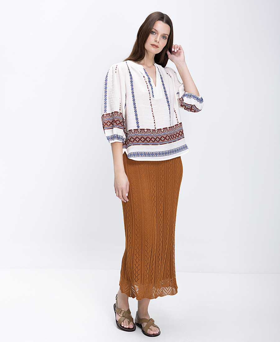 La Fee Maraboutee Γυναικεία Φούστα Midi Πλεκτή Με Διάτρητο Σχέδιο φωτογραφία