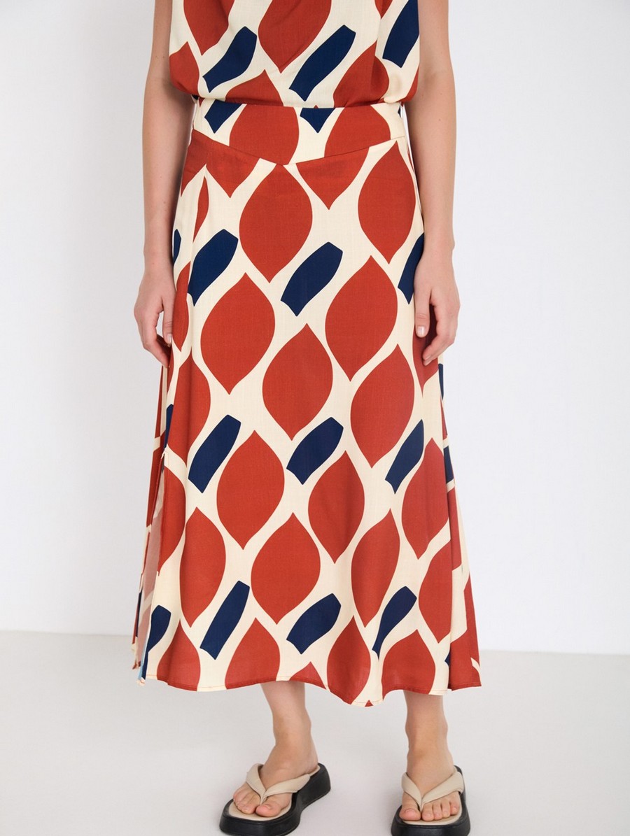 Skatie Skatie Γυναικεία Φούστα Midi Με Ρετρό Print Flared Fit