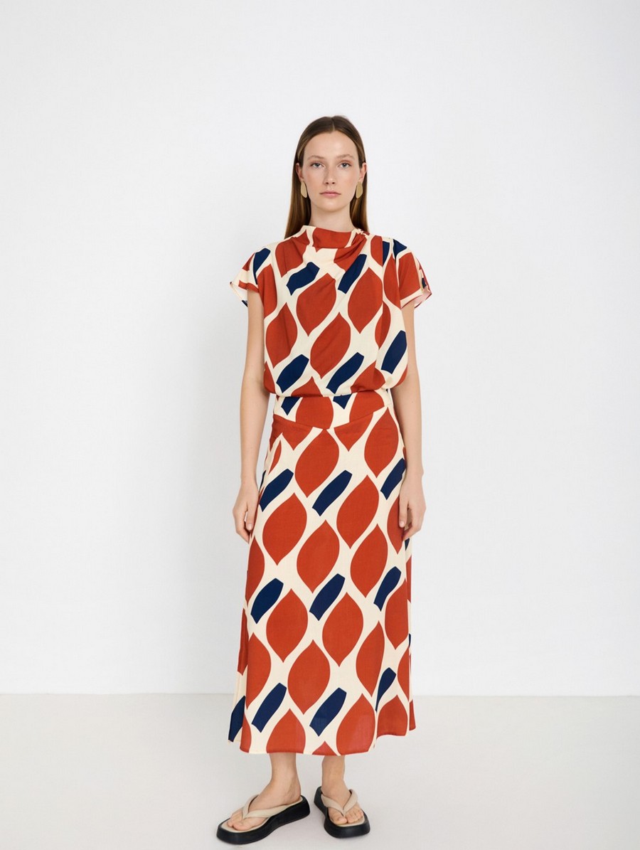Skatie Γυναικεία Φούστα Midi Με Ρετρό Print Flared Fit φωτογραφία