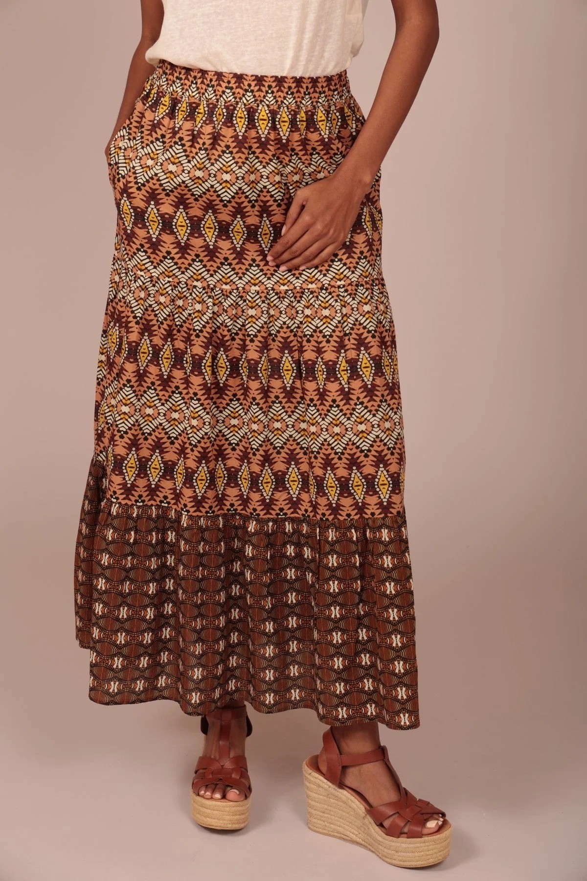 Luna Llena Γυναικεία Maxi Φούστα Boho Με Γεωμετρικό Ethnic Print Και Λάστιχο Στη Μέση