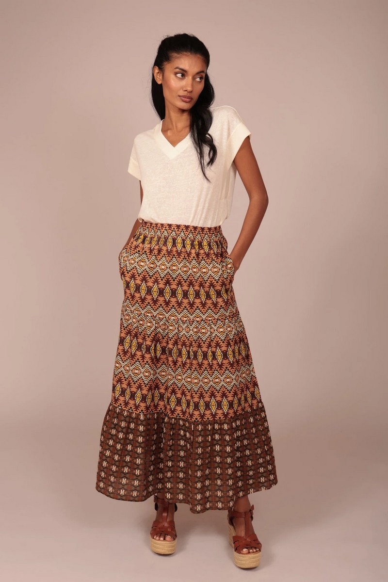 Luna Llena Γυναικεία Maxi Φούστα Boho Με Γεωμετρικό Ethnic Print Και Λάστιχο Στη Μέση φωτογραφία