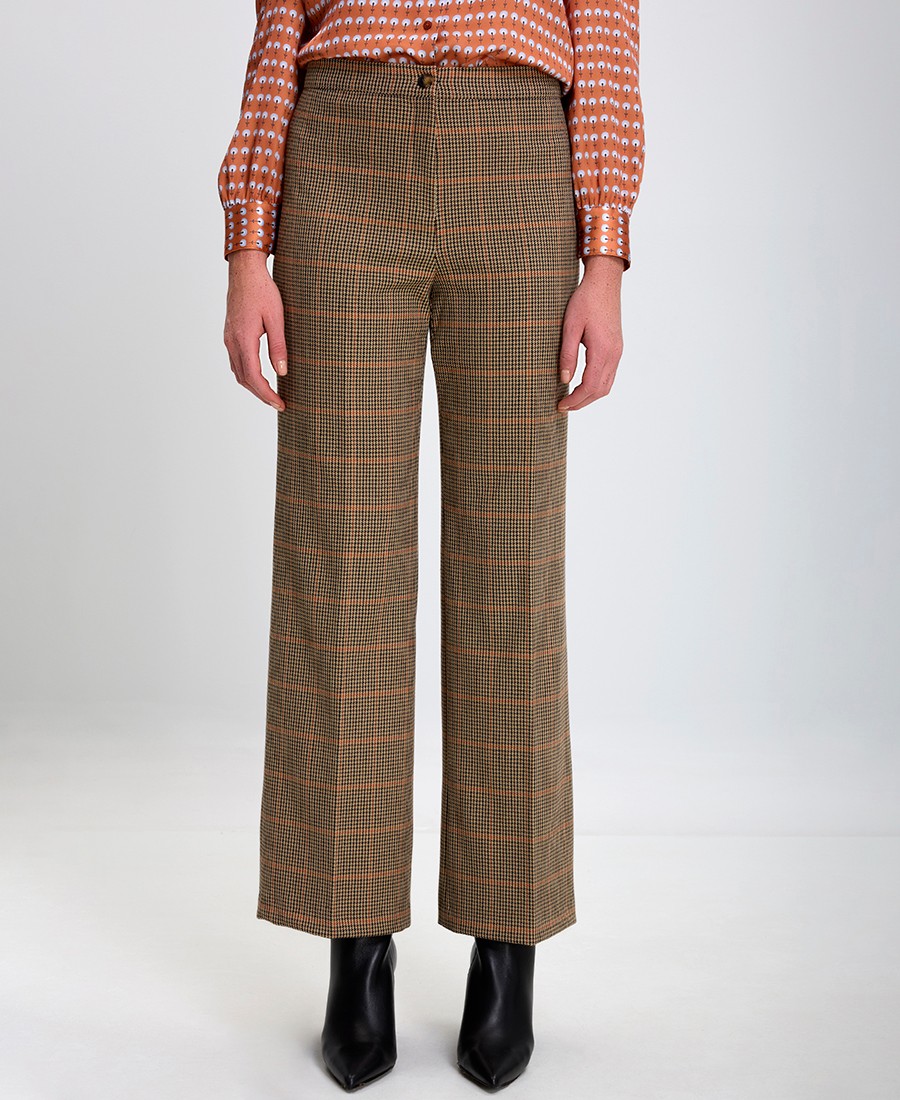 Diana D Γυναικείο Ψηλόμεσο Παντελόνι σε Καρό Μοτίβο και Άνετη Εφαρμογή