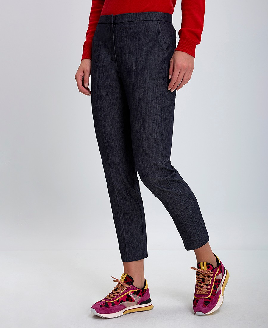 Γυναικείο Παντελόνι Cropped σε Στυλ Τζιν Straight Fit σε Μπλε